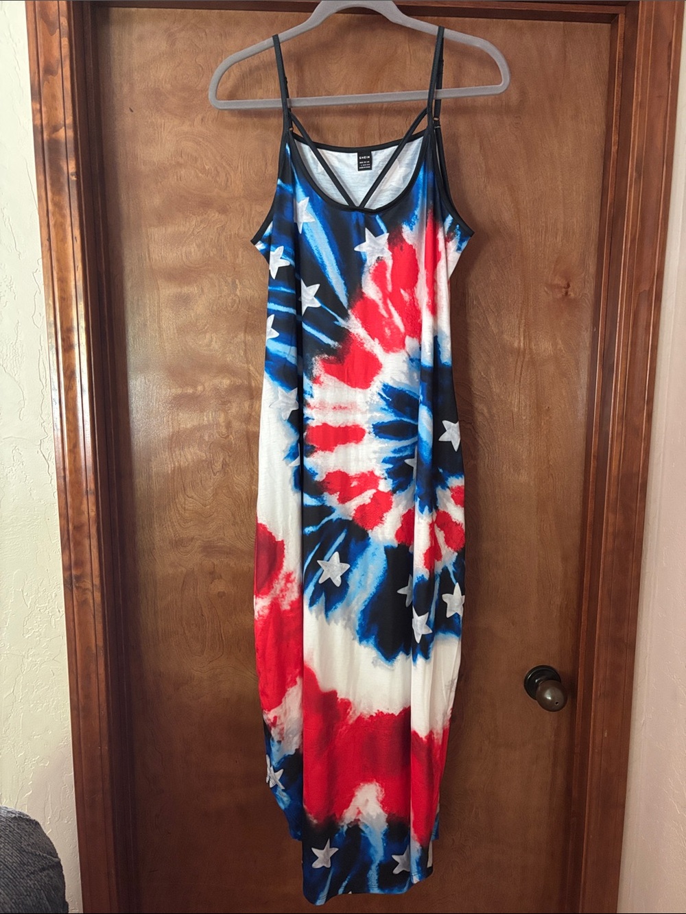 Tie-Dye Flag Print Maxi Dress - Red, White & Blue